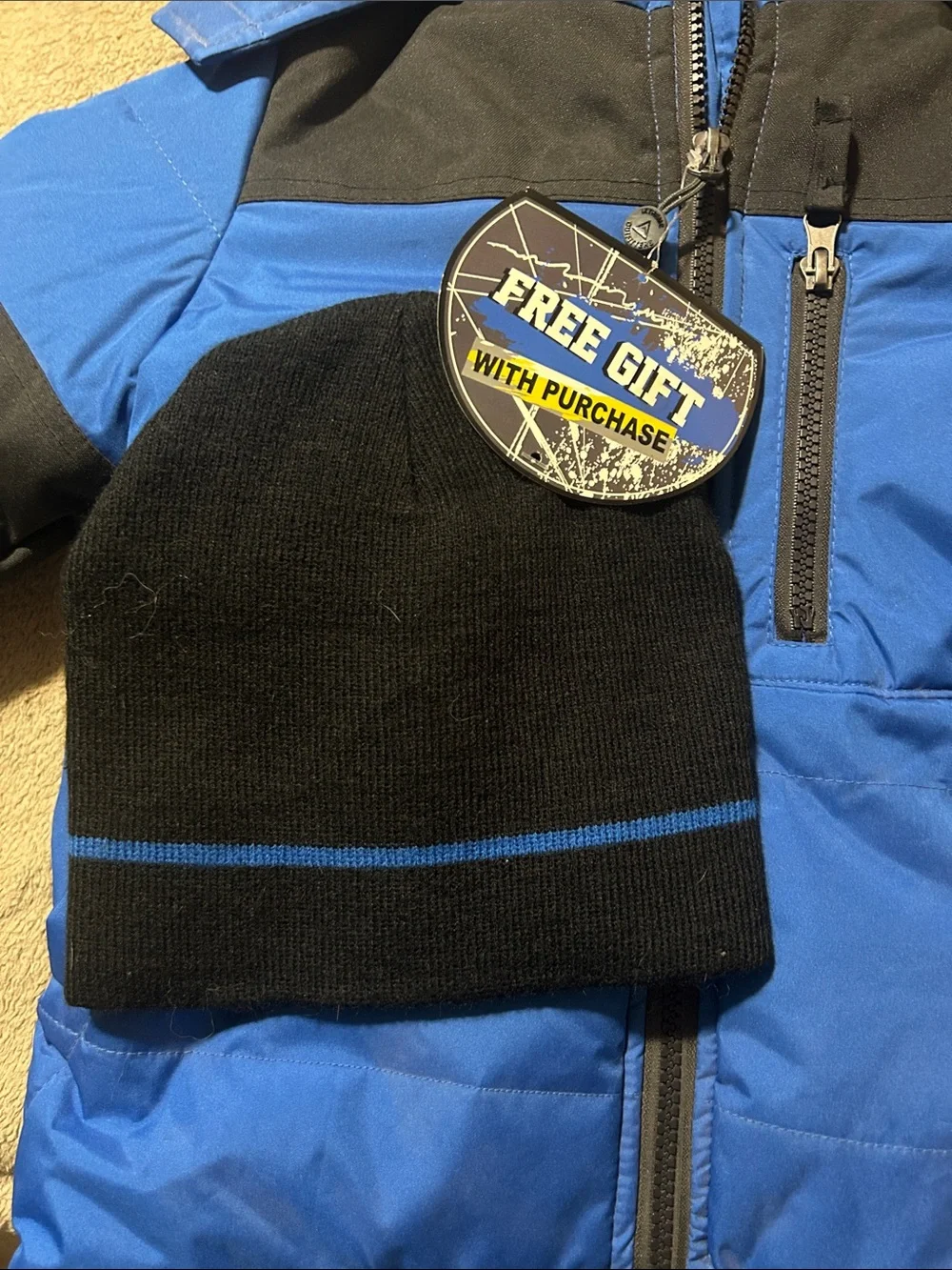 Kids Ixtreme Outfitters Blue and Black Puffer Jacket with Faux-Fur Hood